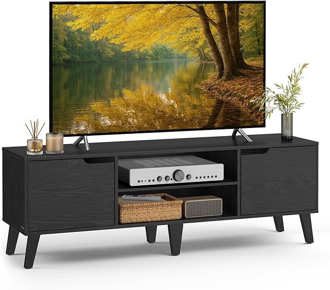 58" TV Stand with Adjustable Shelf & Storage Cabinets