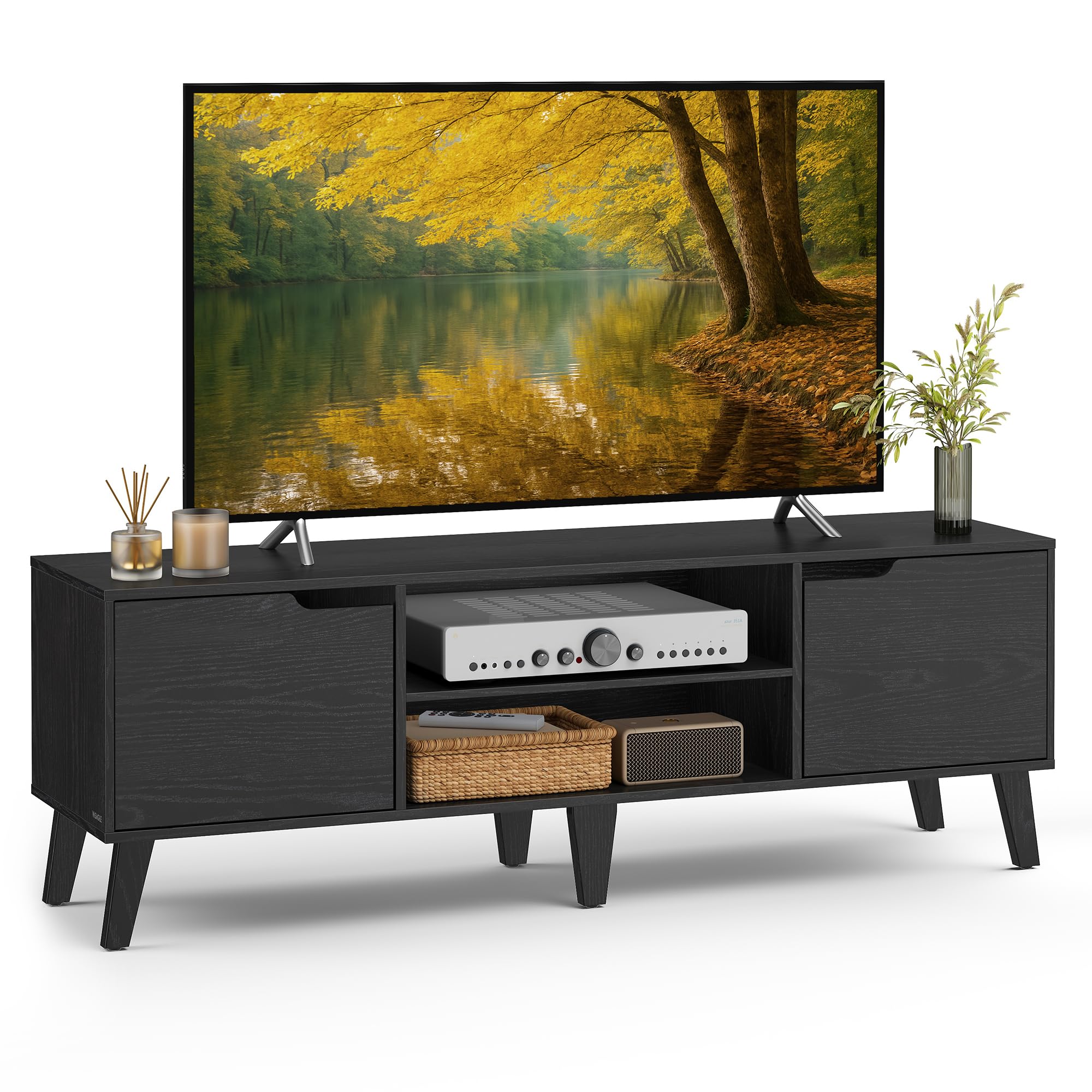 58" TV Stand with Adjustable Shelf & Storage Cabinets