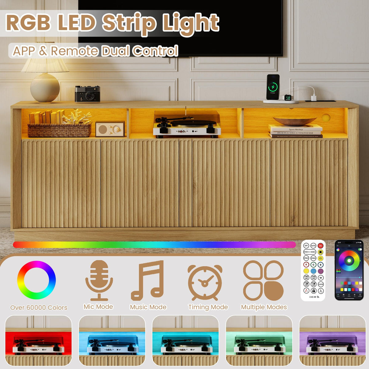Fluted TV Stand with LED Lights