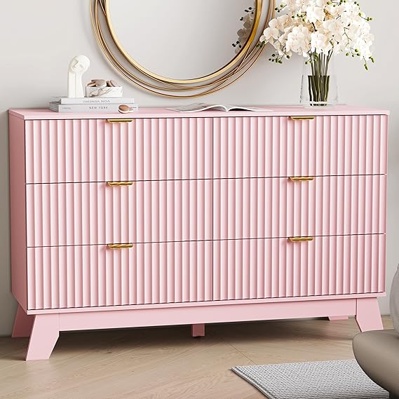 6-Drawer Fluted Dresser with Gold Handles