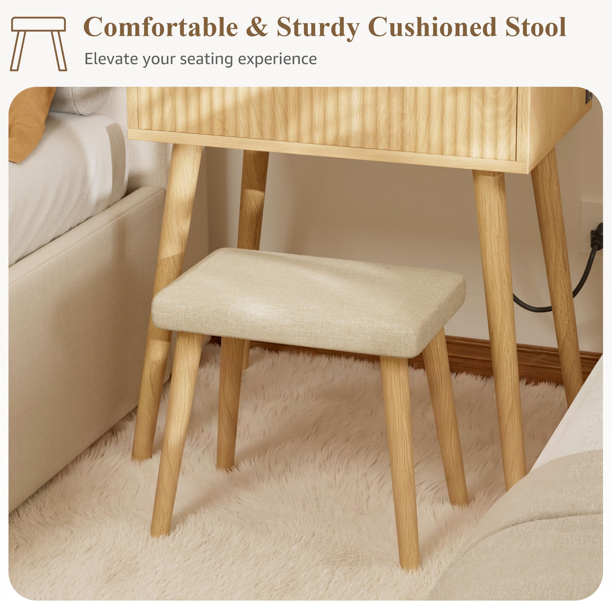 Fluted Makeup Vanity with Lights and Stool