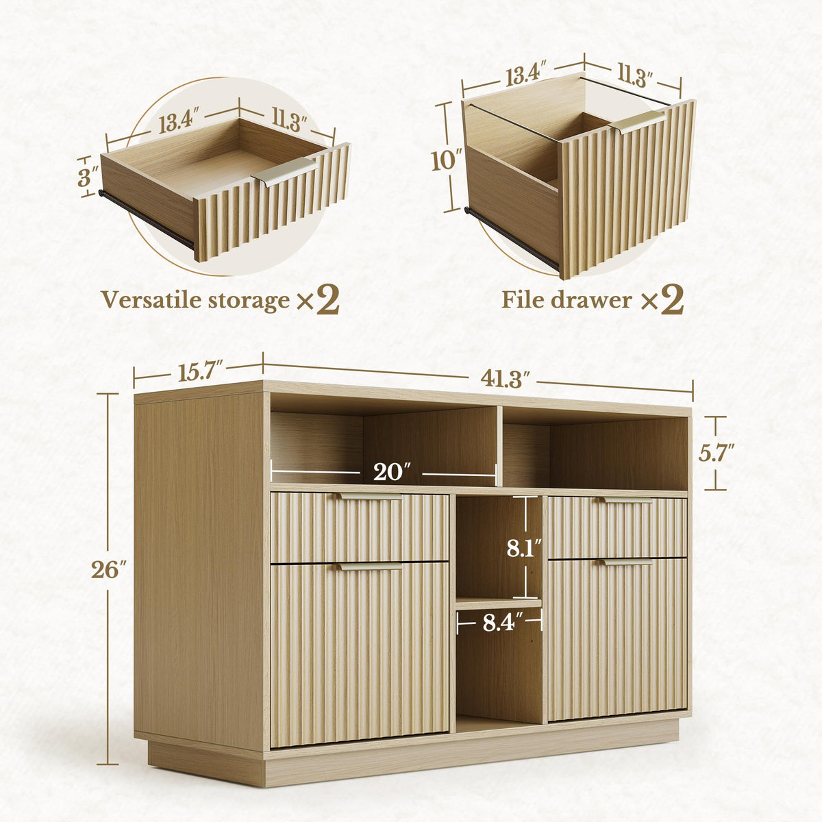 4-Drawer Fluted File Cabinet