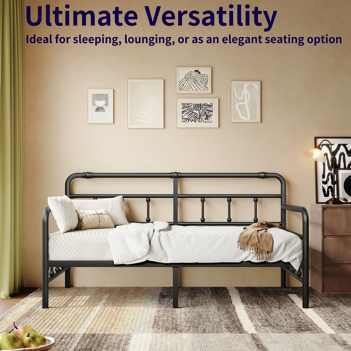 Sementa 14 Inch Daybed Twin Metal Bed Frame with Headboard (Modern)