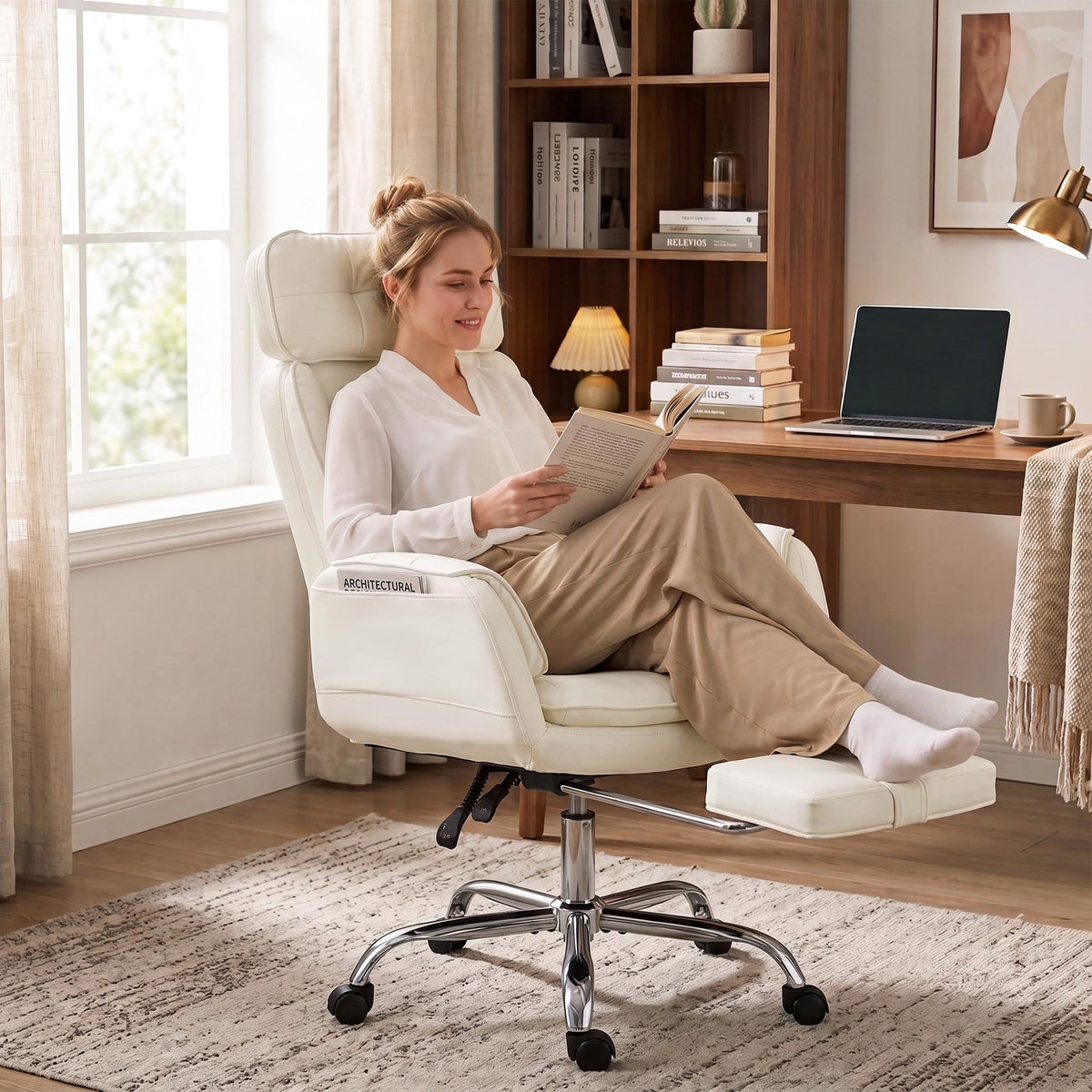 Beige Criss Cross Massage Office Chair