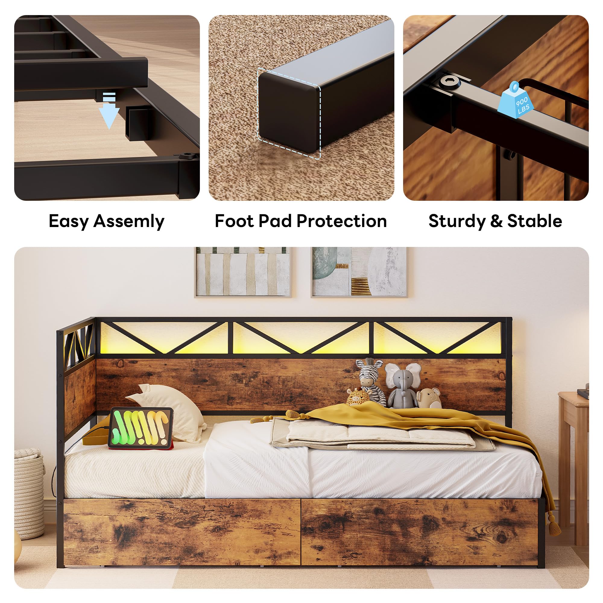 Twin Daybed with Storage & Charging Station