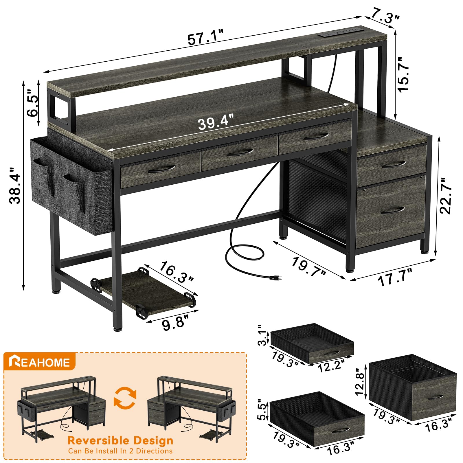 61-Inch Gaming & Computer Desk with Charging Station, LED Lights & Storage