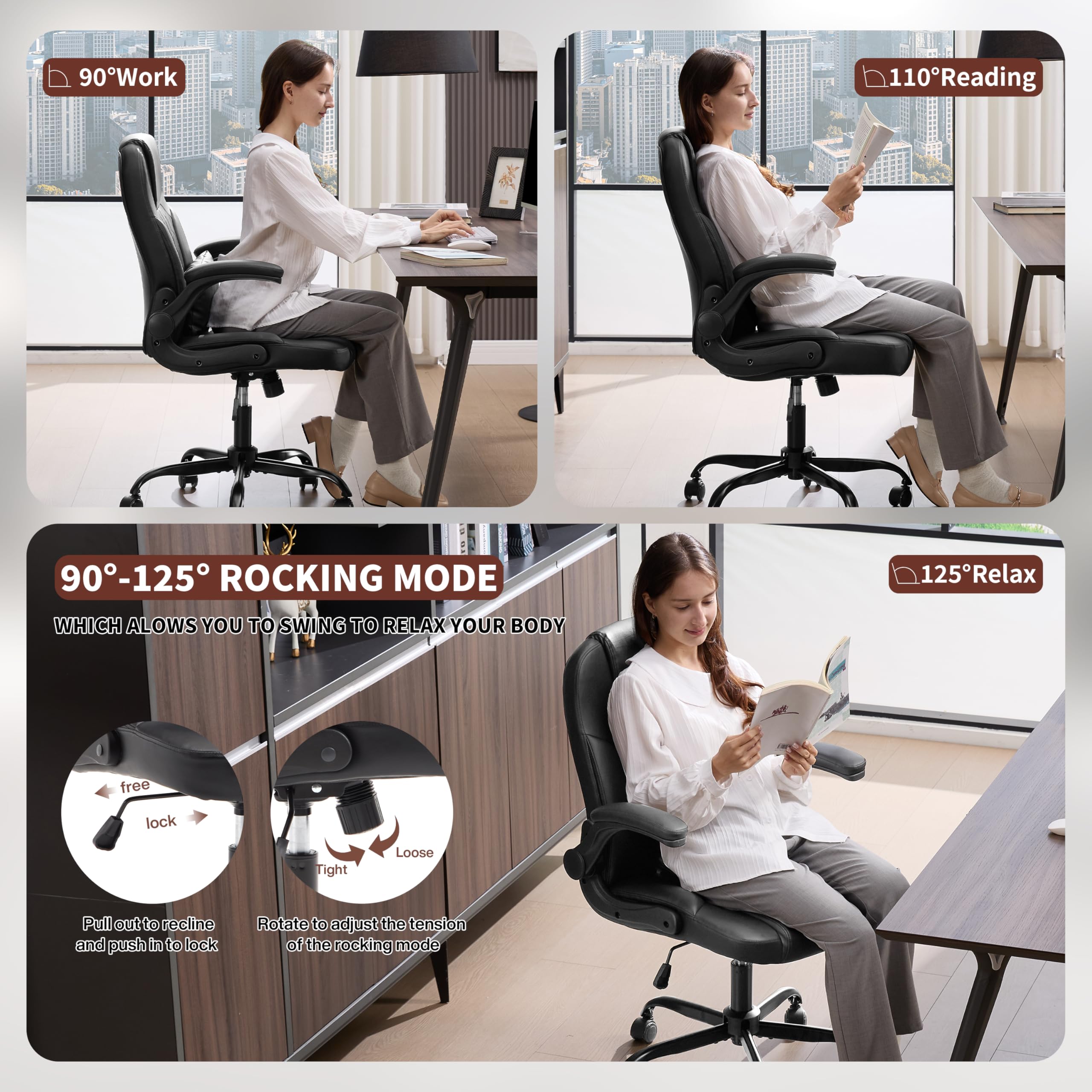 Ergonomic PU Leather Office Chair with Lumbar Support