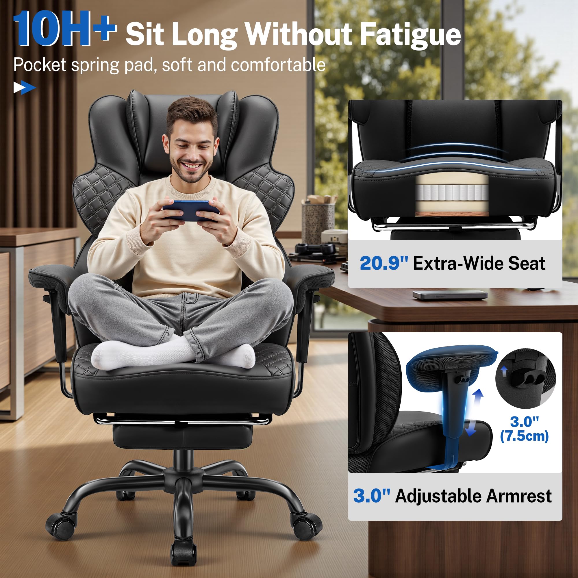 Big & Tall Ergonomic Office Chair with Footrest