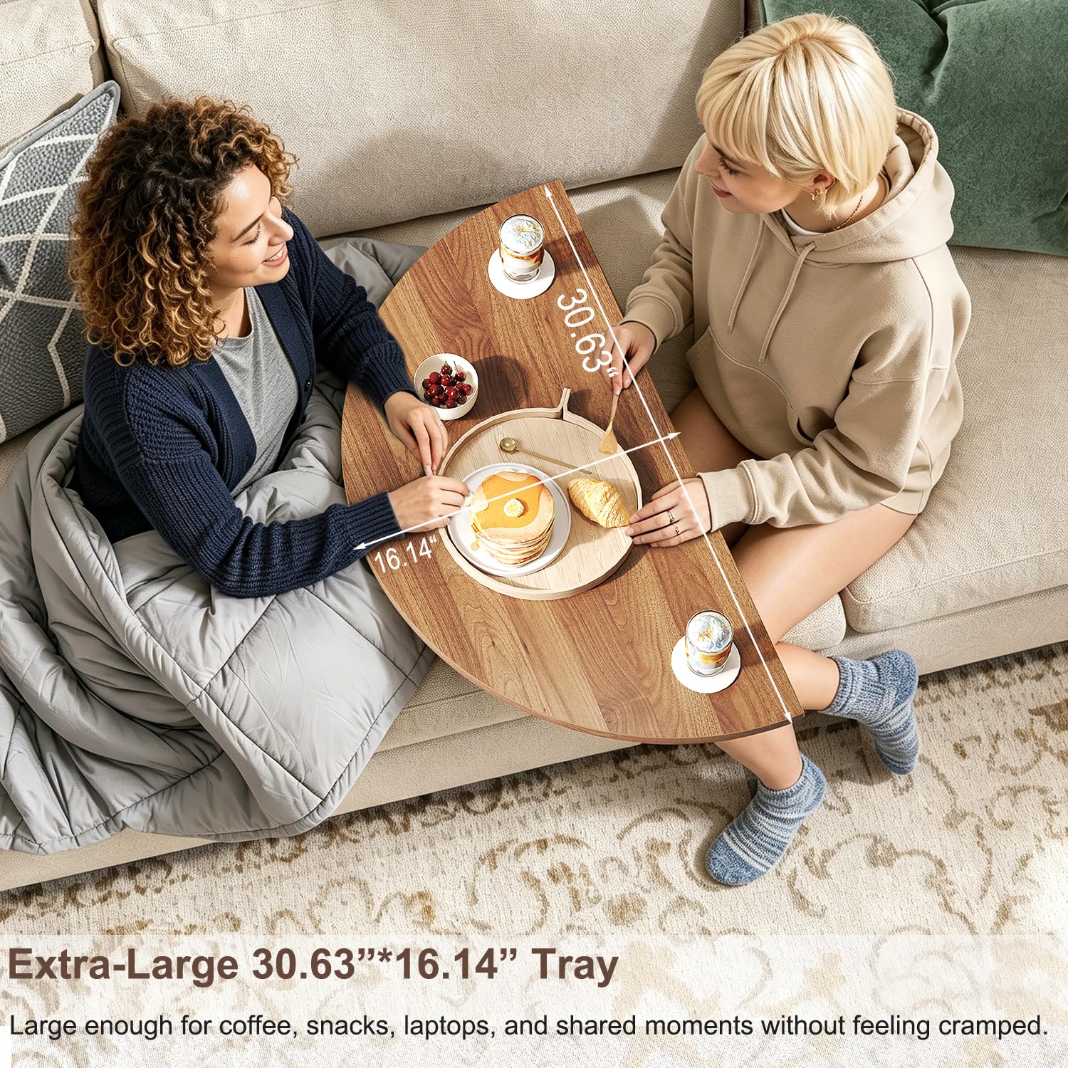 HSH Round Coffee Table, Modern Living Room Table with 2-Tier Storage, 360°Rotating Desktop, Removable Tray, Wood Circle Center Cocktail Table for Living Room, Bedroom, Office, Walnut, 30.63 Inch