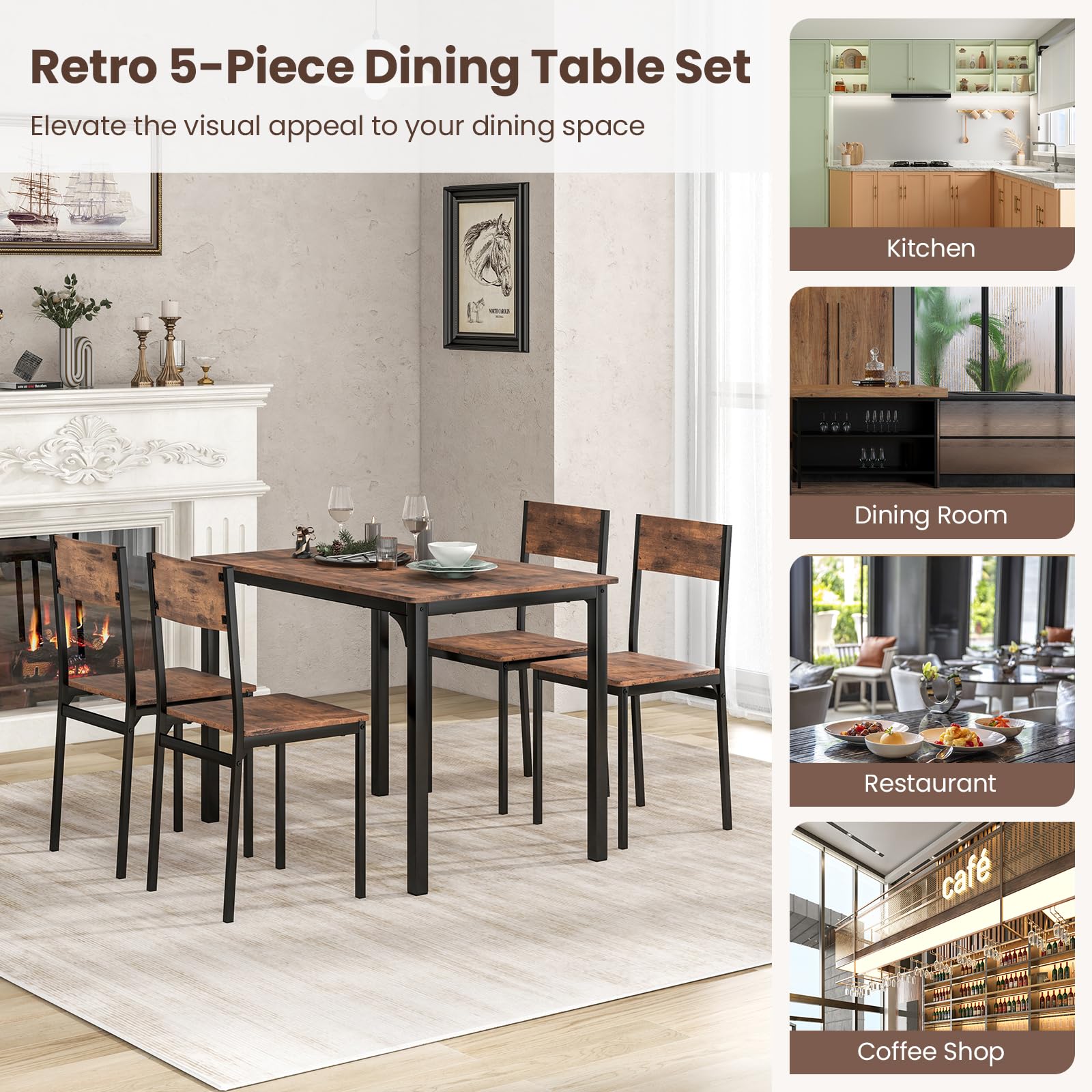 5-Piece Dining Table Set with 4 Chairs