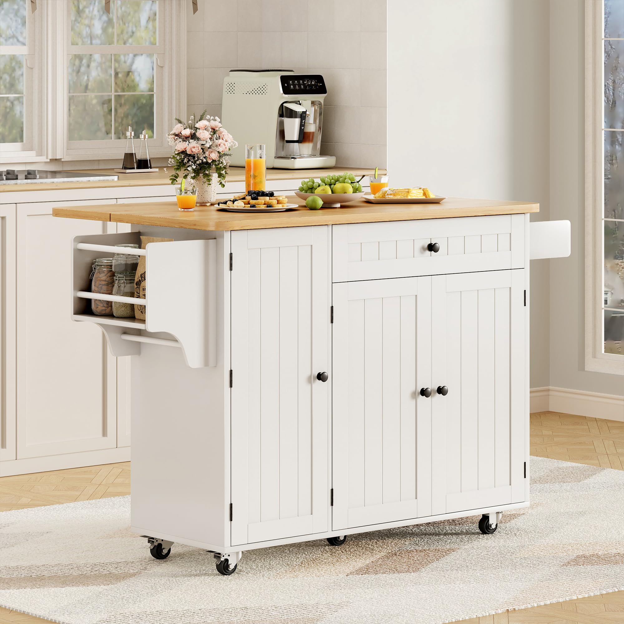 Rolling Kitchen Island with Drop Leaf & Storage