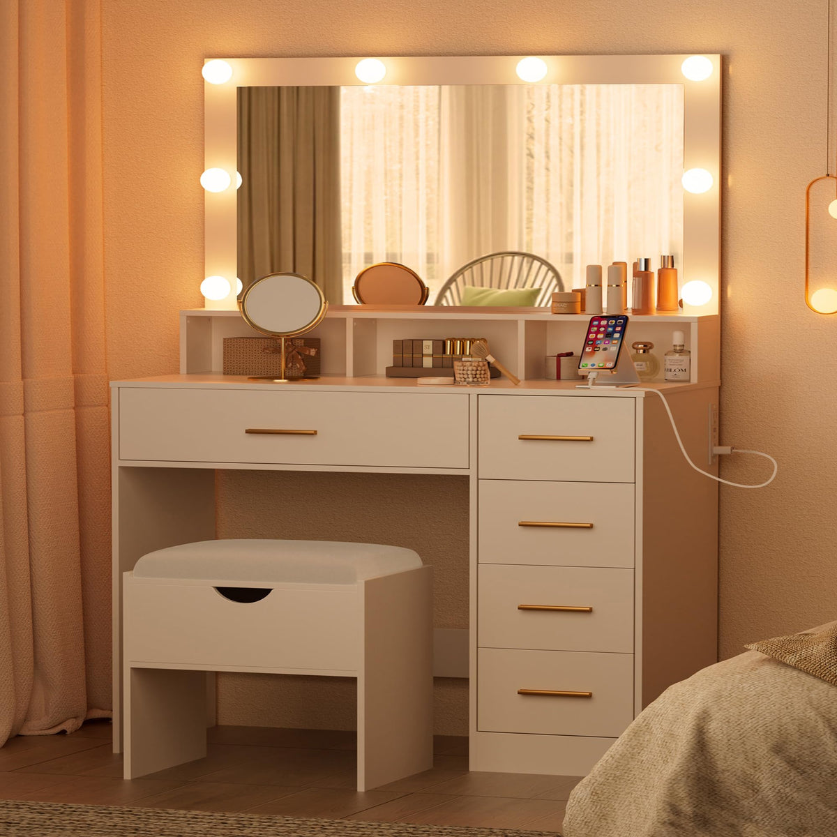 LED Makeup Vanity with Stool