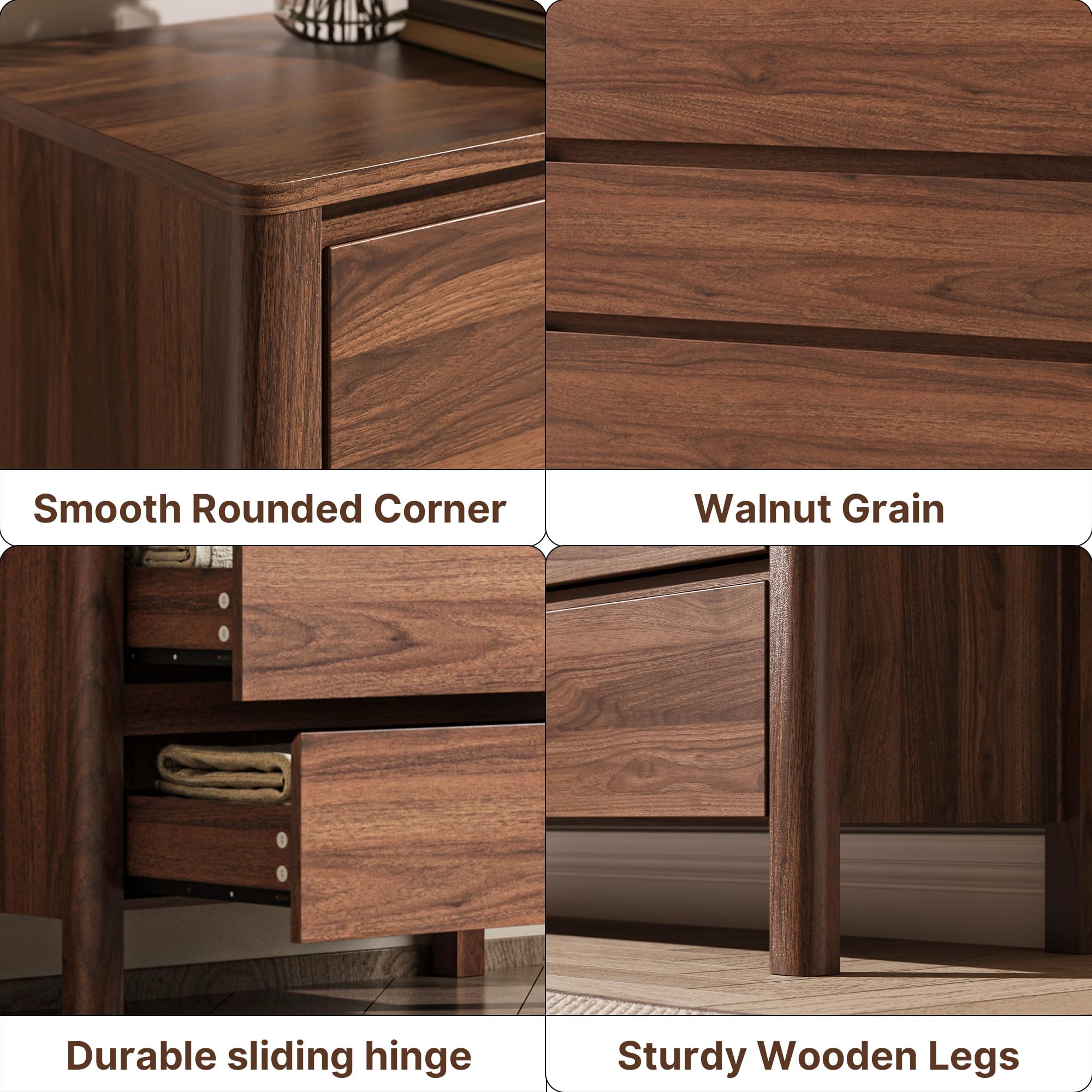 MAISONARIA Walnut 9 Drawer Dresser for Bedroom, 63" Modern Dresser with Hidden Handles, Space-Saving Wooden Drawer Organizer, Living Room, or Hallway, Vertical Storage Chest of Drawers
