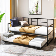 YITAHOME Daybed with Trundle, Adjustable Height Twin Daybed with Pull Out Trundle, Sofa Bed Couch with Steel Slat Support for Living Room and Guest Room, Black
