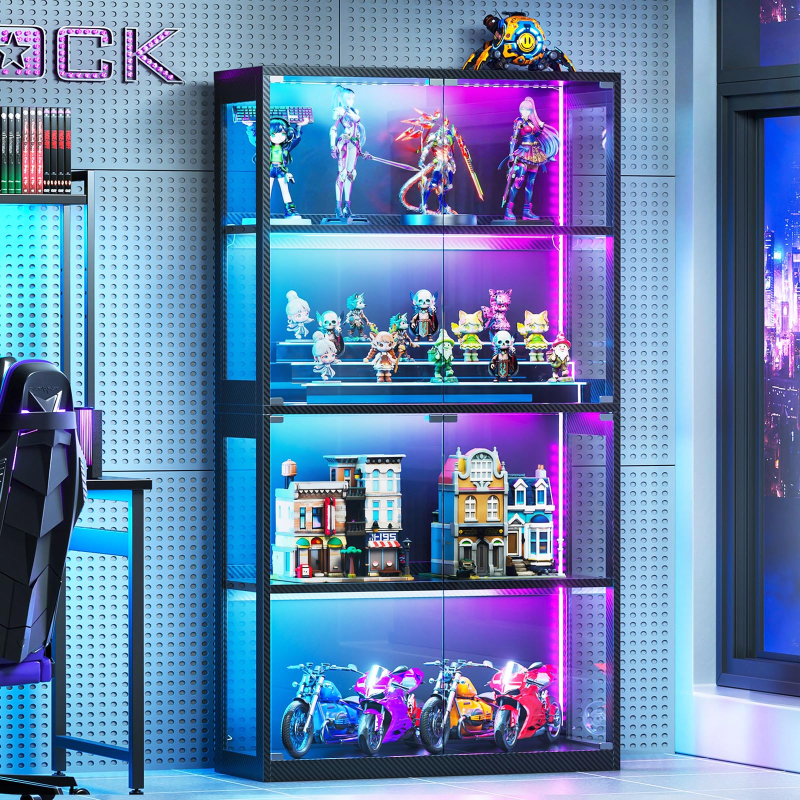 4-Tier Glass Display Cabinet with RGB Lights