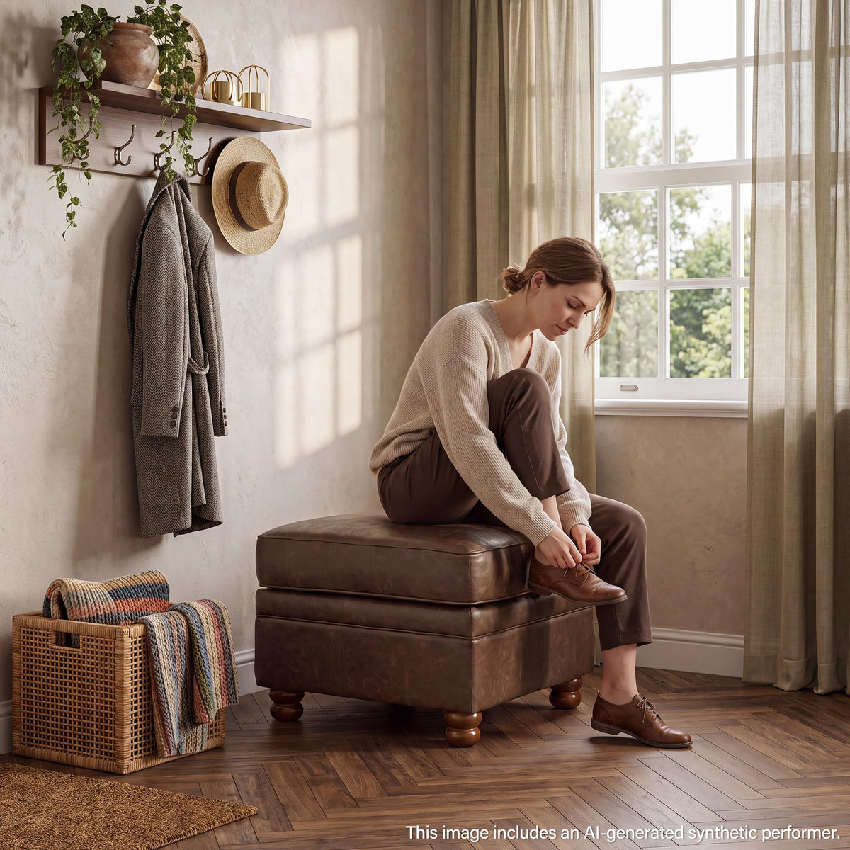 Square Faux Leather Storage Ottoman