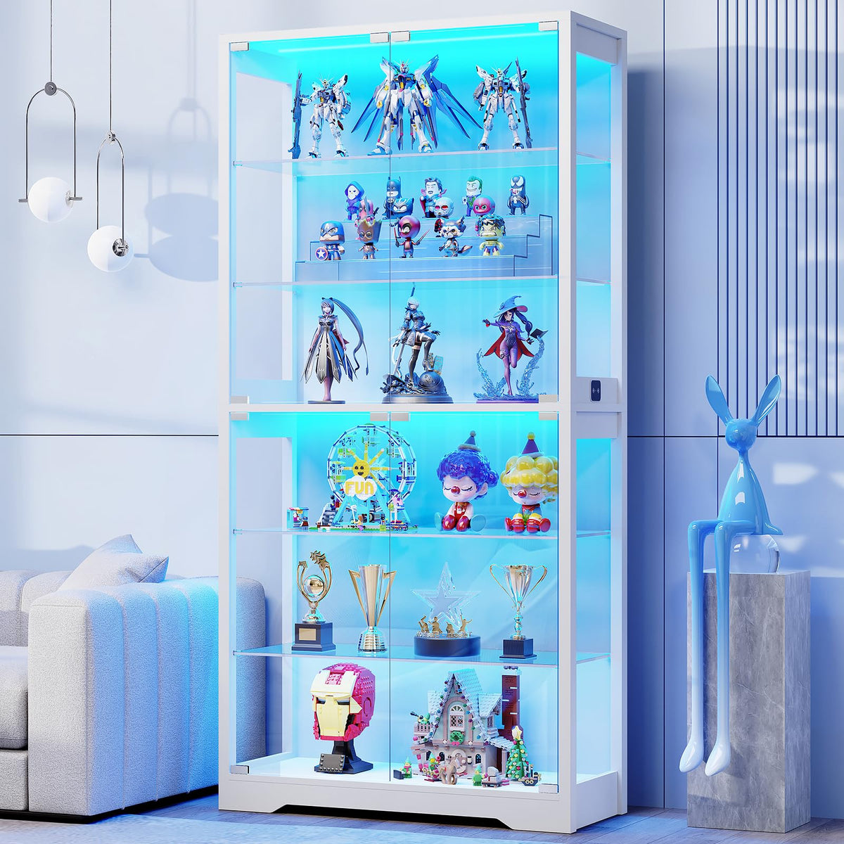 6-Tier LED Glass Display Cabinet