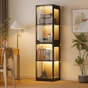 4-Tier Glass Display Cabinet with RGB LED Lights, Pop-Up Doors & Anti-Tip Device