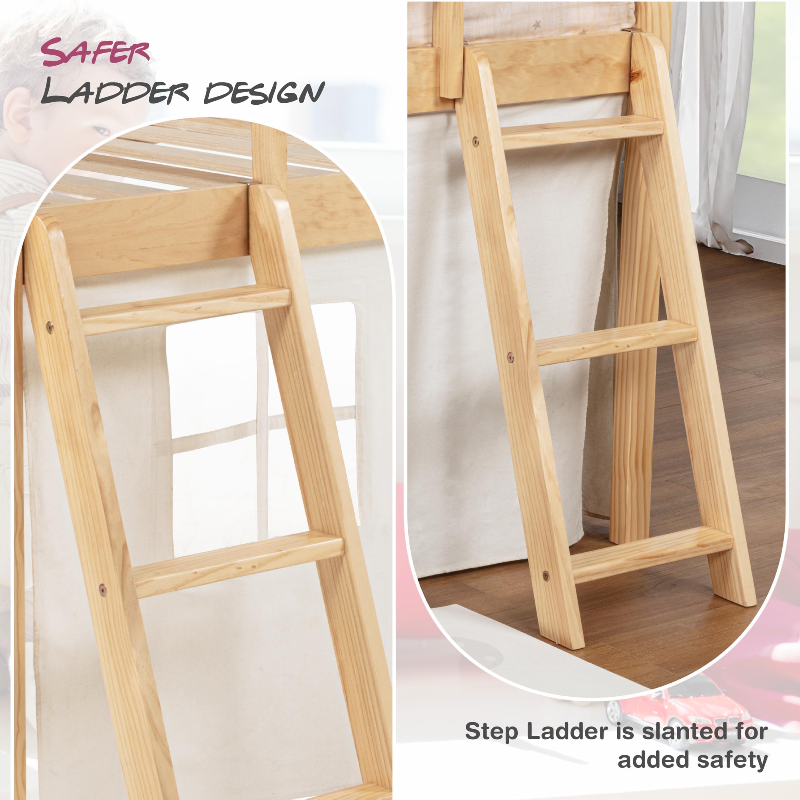 Kids Loft Bed with Slide & Tent