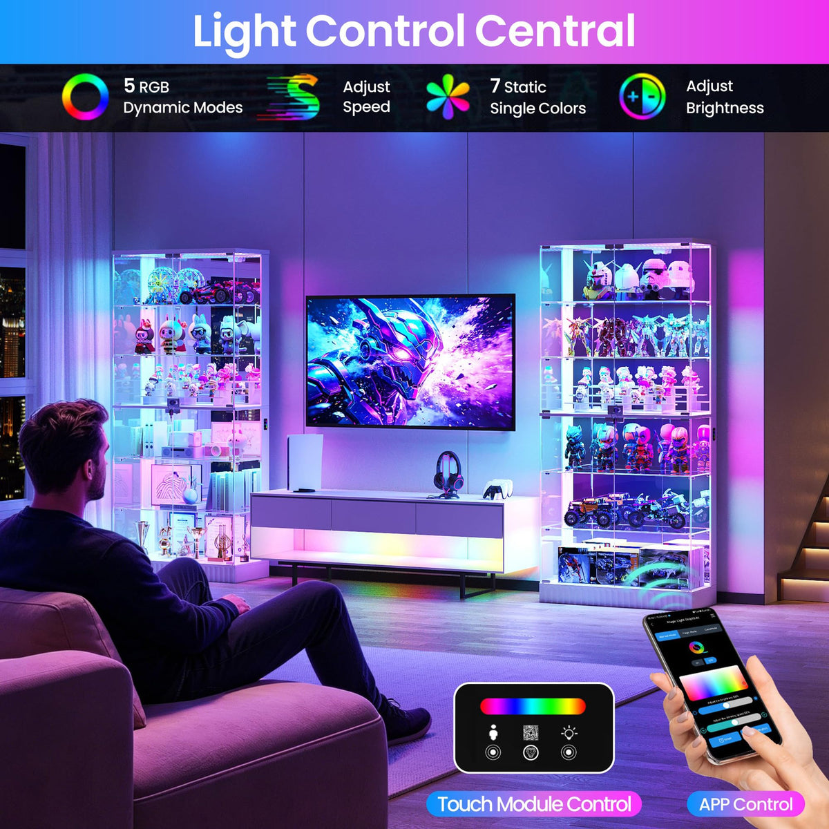 Lvifur 6-Tier Tall Glass Display Cabinet with RGB Lights for Collectibles