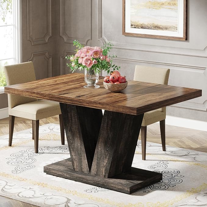 White & Brown Pedestal Dining Table