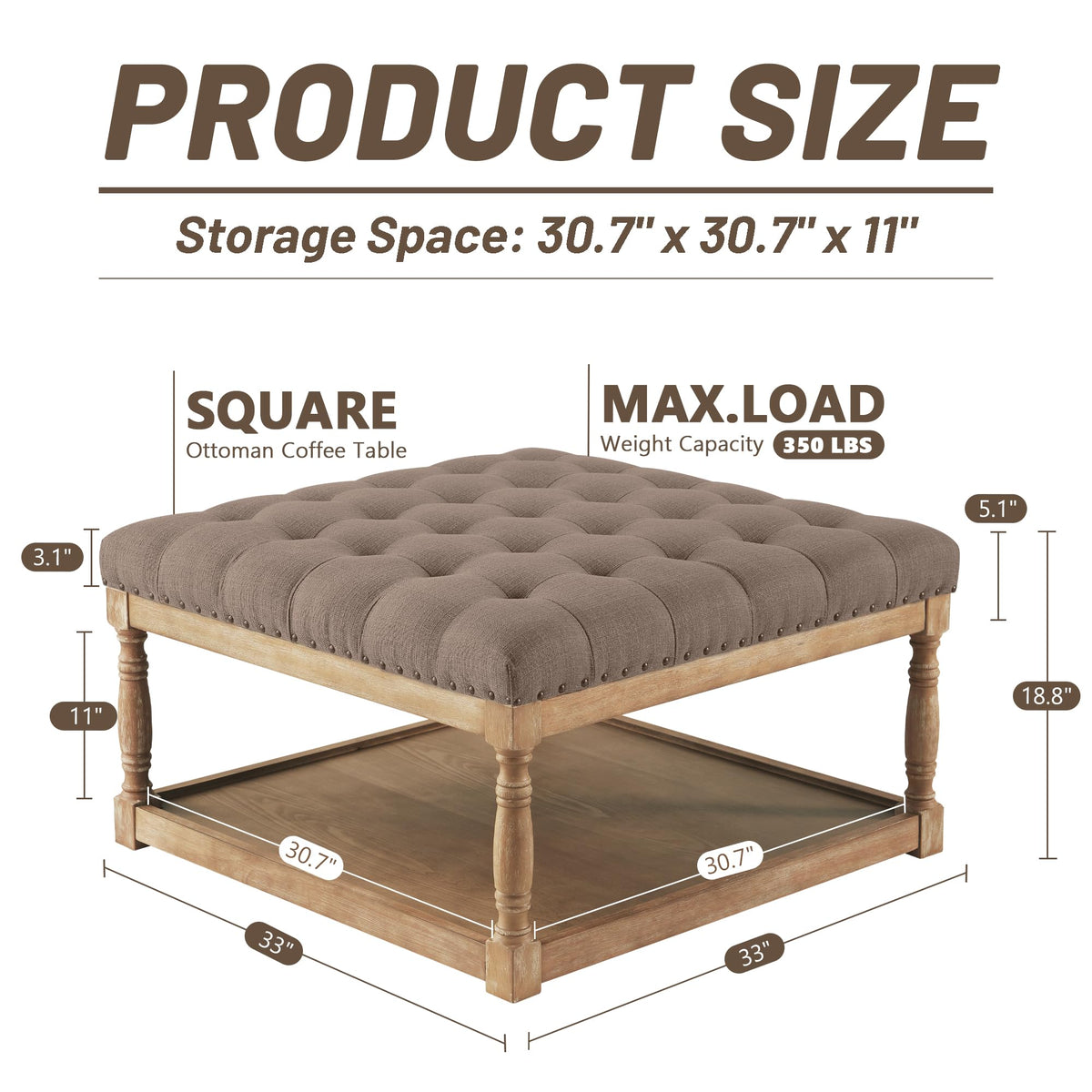 Square Tufted Ottoman Coffee Table