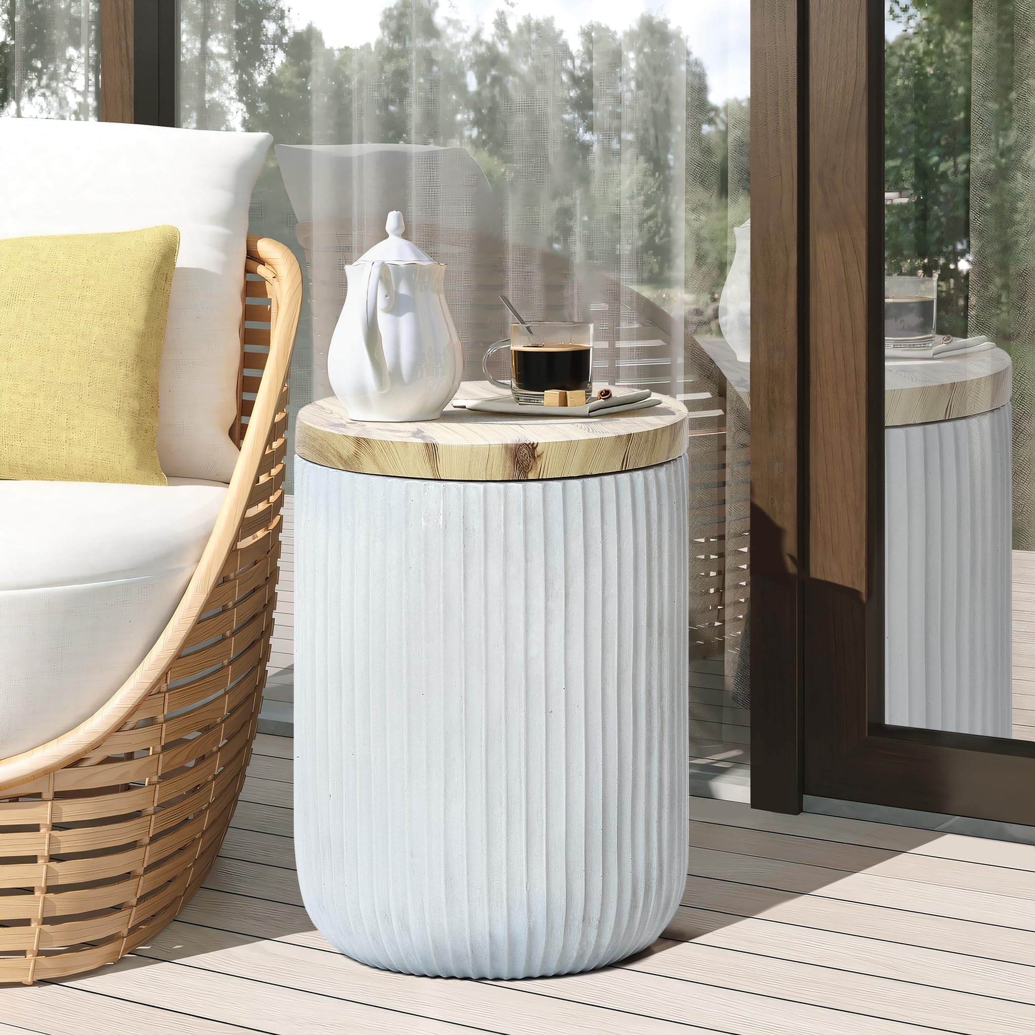 Round Outdoor Side Table with Storage