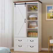 Sliding Barn Door Wardrobe with Drawers & Hanging Rod