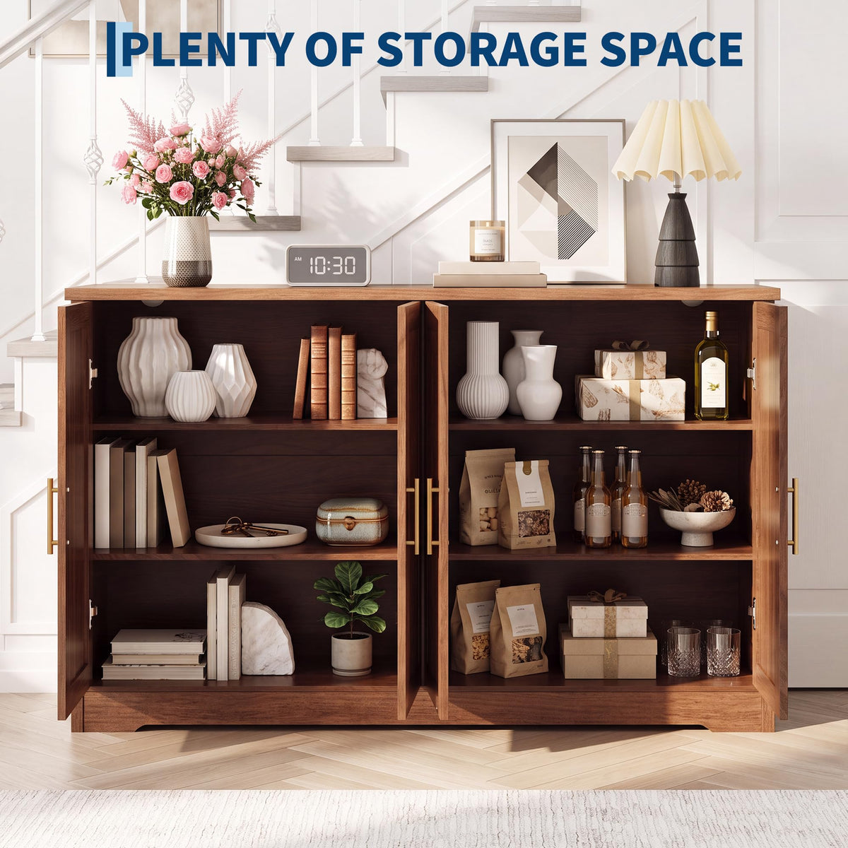 Garvee 55.5” Fluted Sideboard Buffet Cabinet with 4 Doors