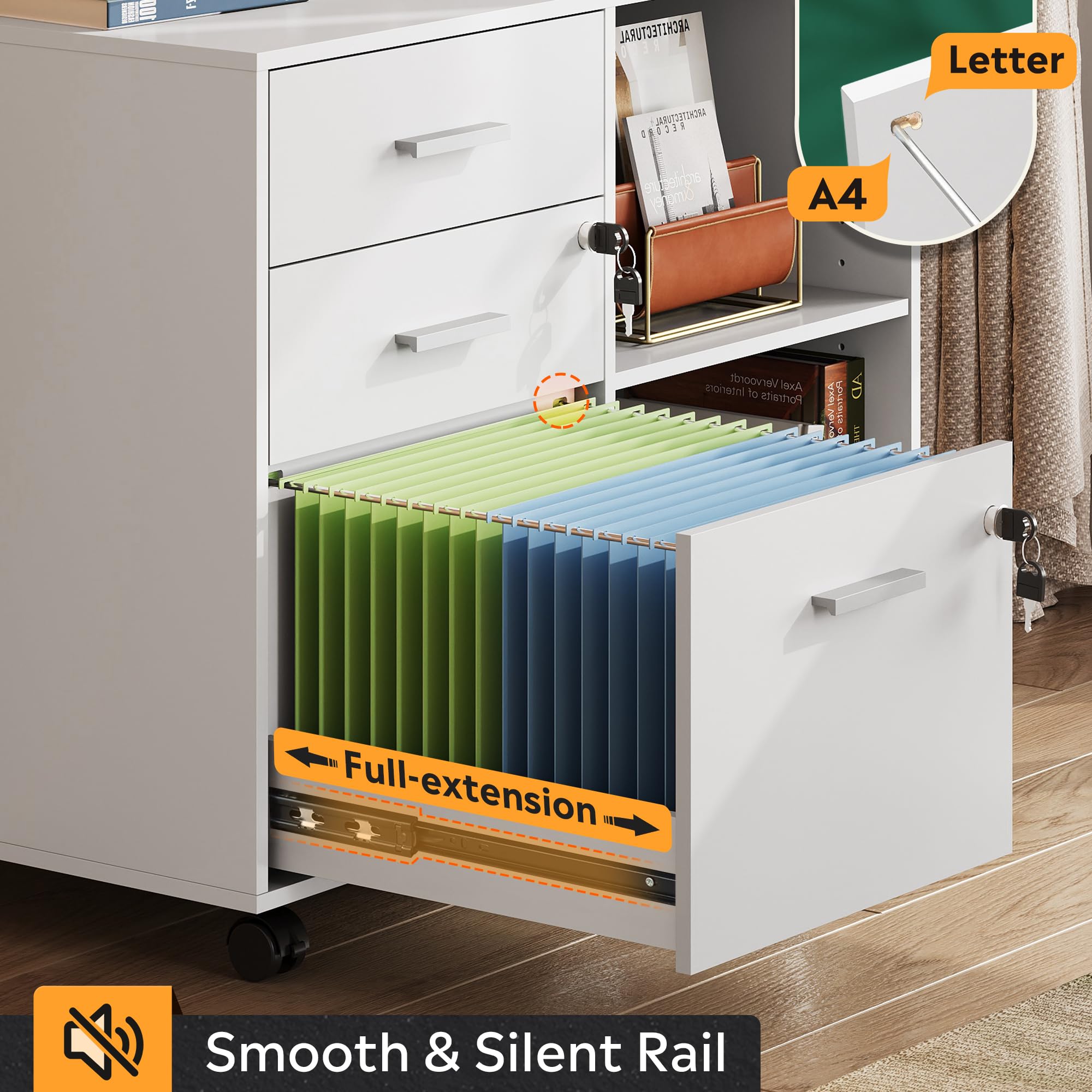 3-Drawer Mobile File Cabinet with Lock