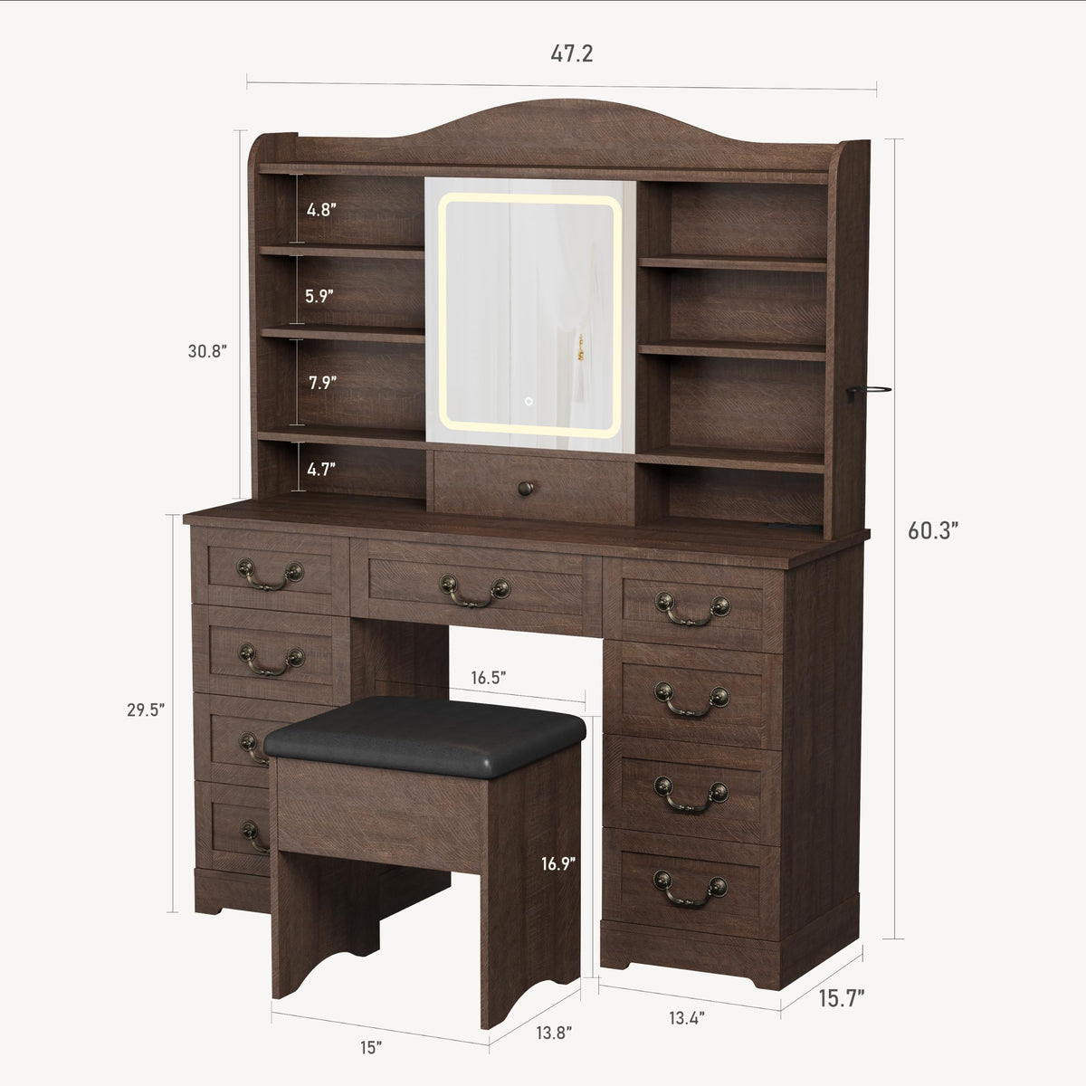 Lighted Makeup Vanity with Stool