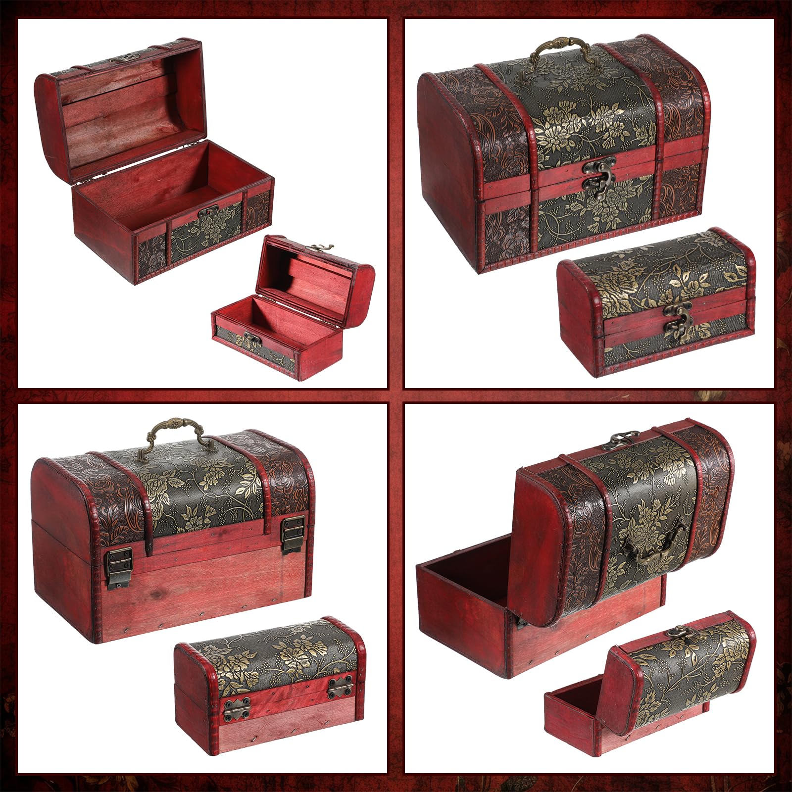 Vintage Wooden Treasure Chest Storage Box Set of 2