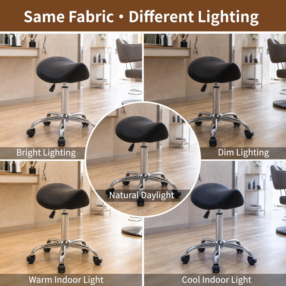 FIRAVOE Saddle Stool, Swivel Saddle Stools with Wheels, Adjustable Rolling Stool 18"-26", Faux Leather Rolling Saddle Stool for Salon, Massage, Clinic, Lab, Office (Black, 1PCS (18"-26"))