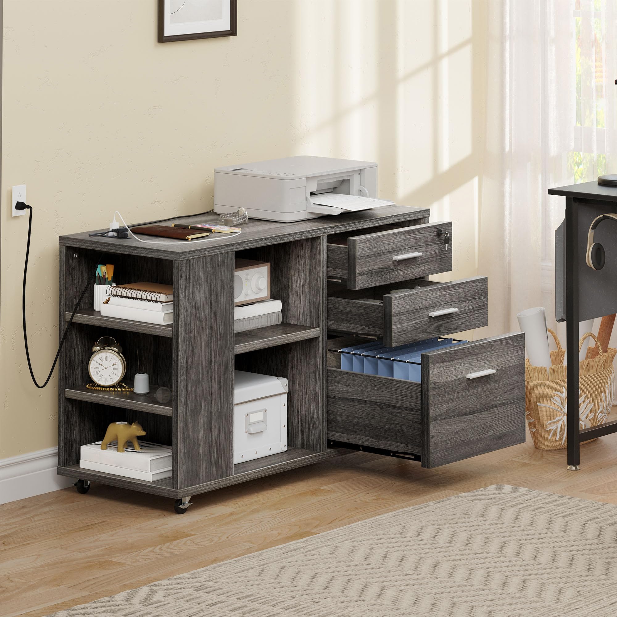 Mobile Lateral Filing Cabinet with Charging Station