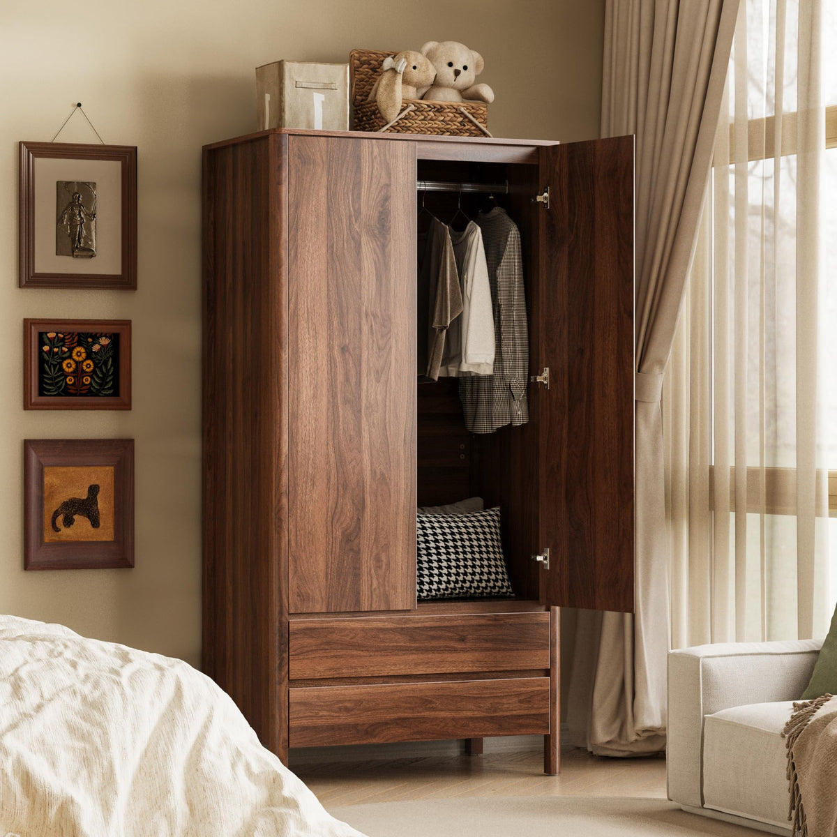 Walnut Wardrobe with 2 Drawers