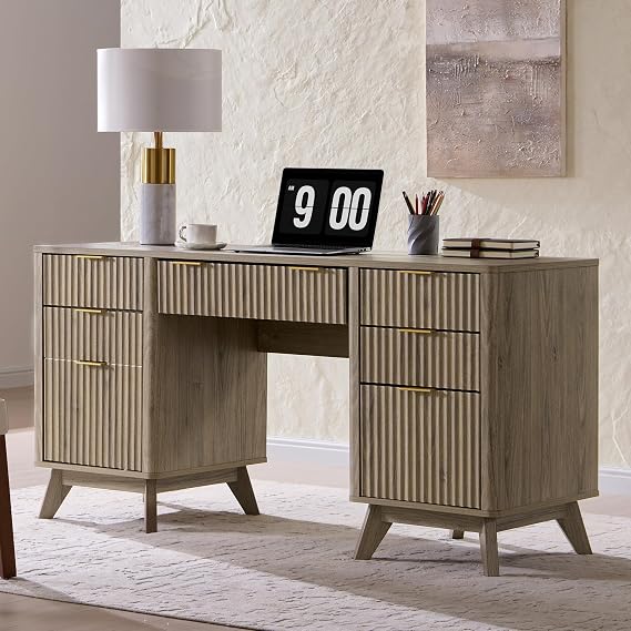 Fluted Desk with Charging Station