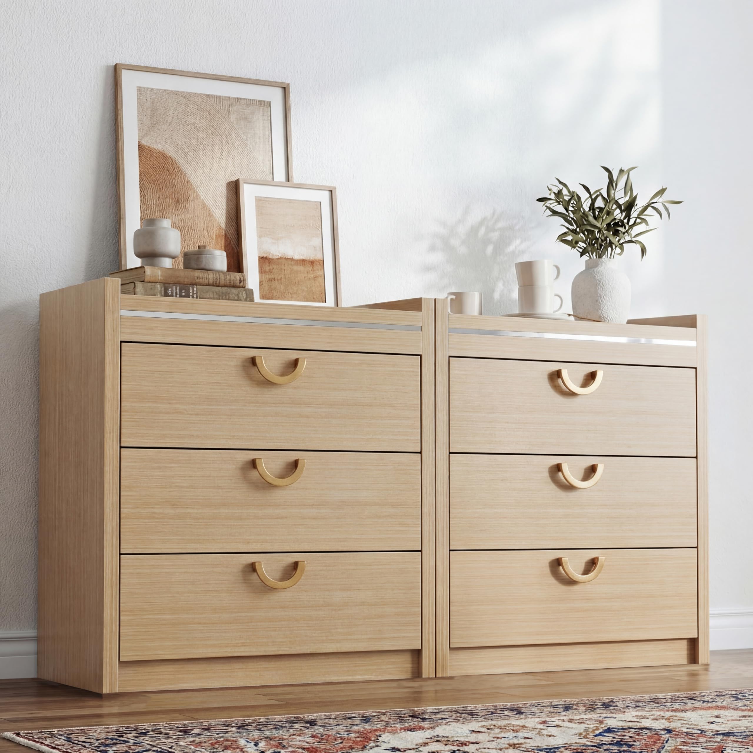 Oak Chest of Drawers with Gold Handles