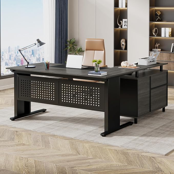 L-Shaped Executive Desk with Storage