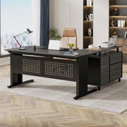 Tribesigns 63 Inch Executive Desk with File Cabinet, L Shaped Office Desk with Drawers and Storage Shelves, Business Furniture Set Workstation for Home Office, Gray and Black