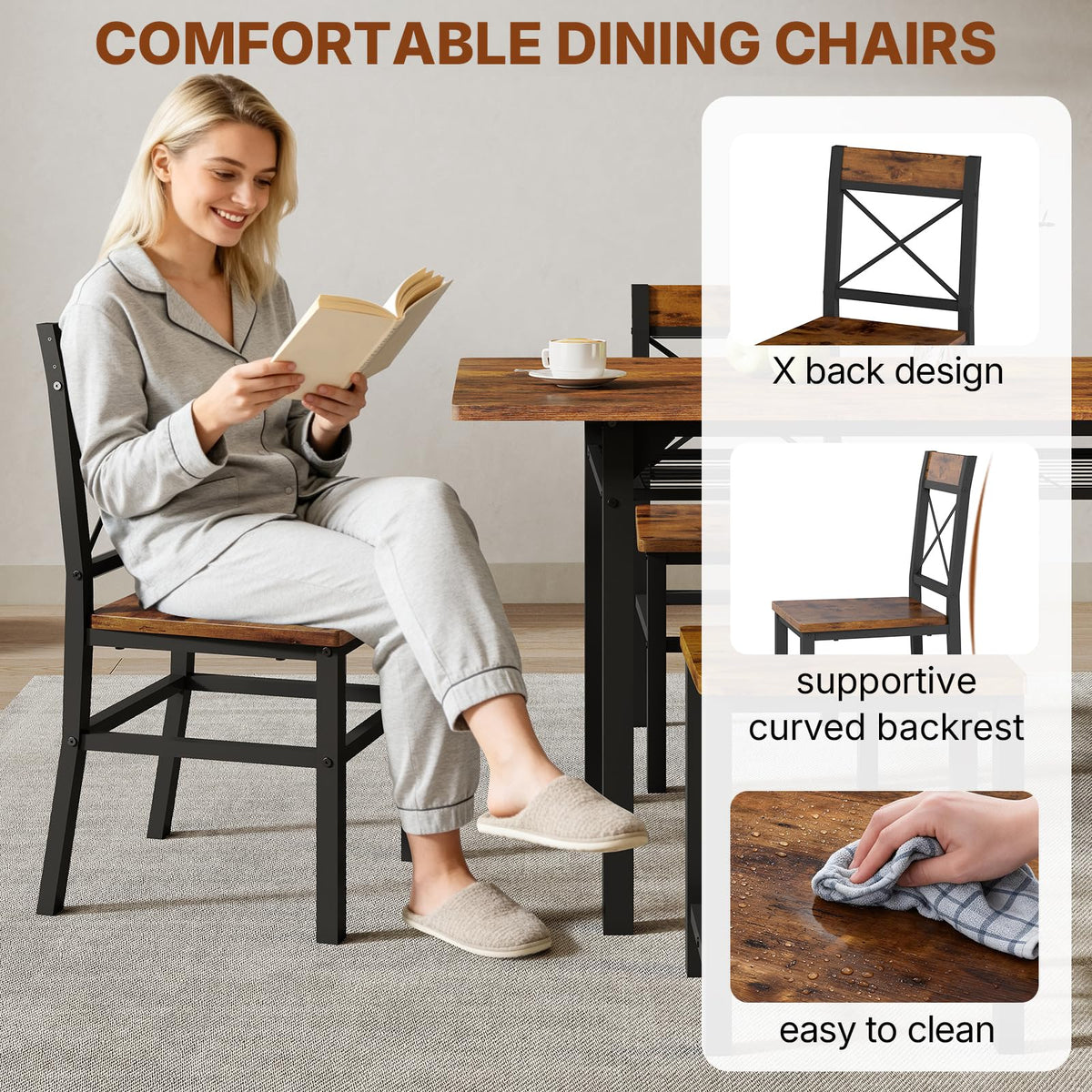Zevemomo 7-Piece Dining Table Set, Kitchen Table Chairs with Storage Rack
