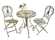 Westcharm Folding Metal Bistro Set w/Scrolling Heart & Peacock Tail Motif, Set of Three