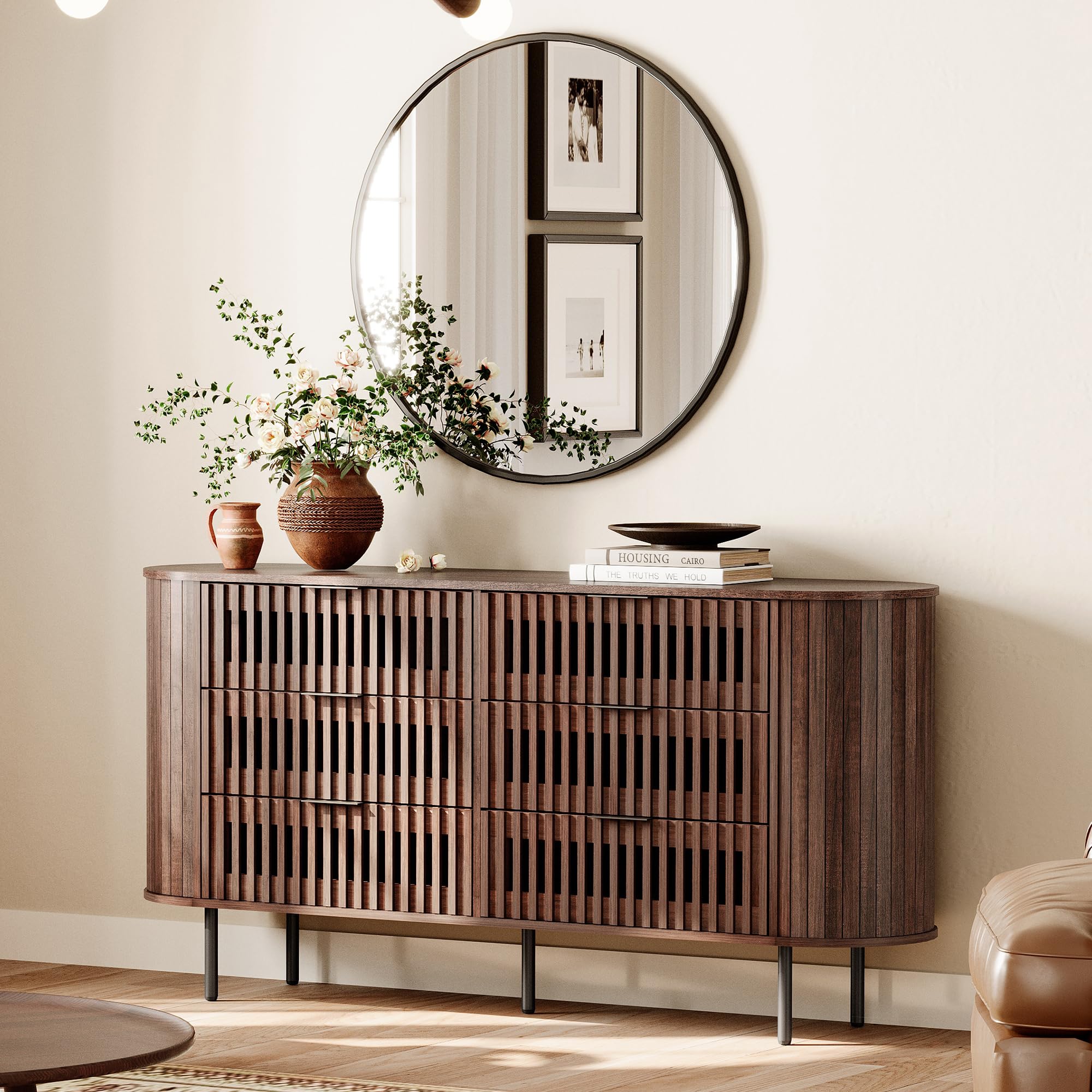6-Drawer Fluted Dresser with Curved Design