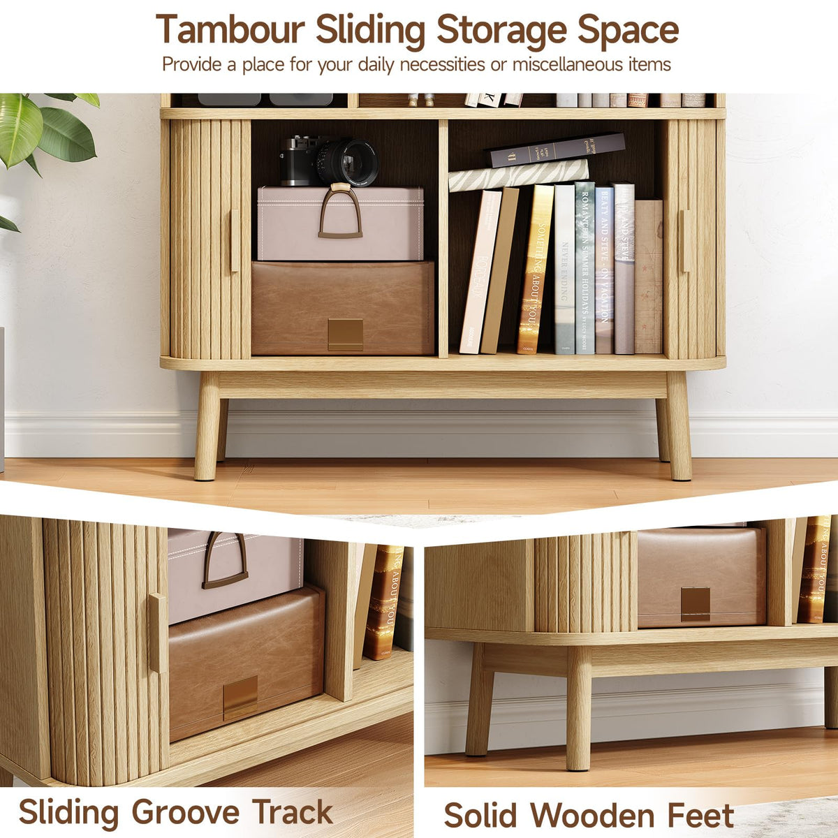 ONBRILL 71" Tall 8-Cube Bookshelf, 35.4" Wide Bookcase with Door, Oak