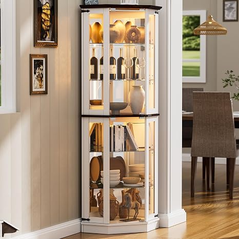 Corner Display Cabinet with LED Lights