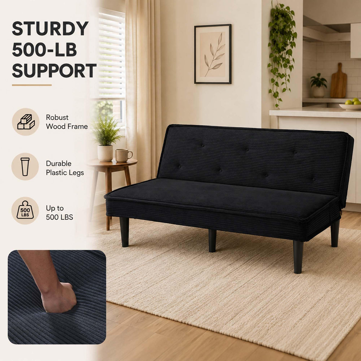 WDYLWFHW Convertible Futon Sofa Bed, Corduroy Folding Loveseat Couch
