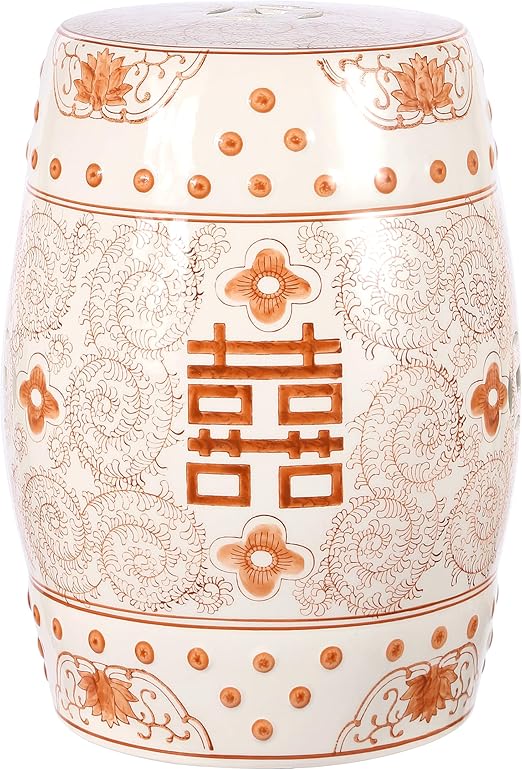 Chinoiserie Ceramic Drum Garden Stool – Double Happiness
