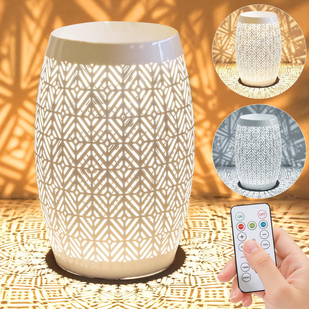 Ultym 18" Metal LED Side Table Outdoor, 3-Mode Lights, Modern Drum Design