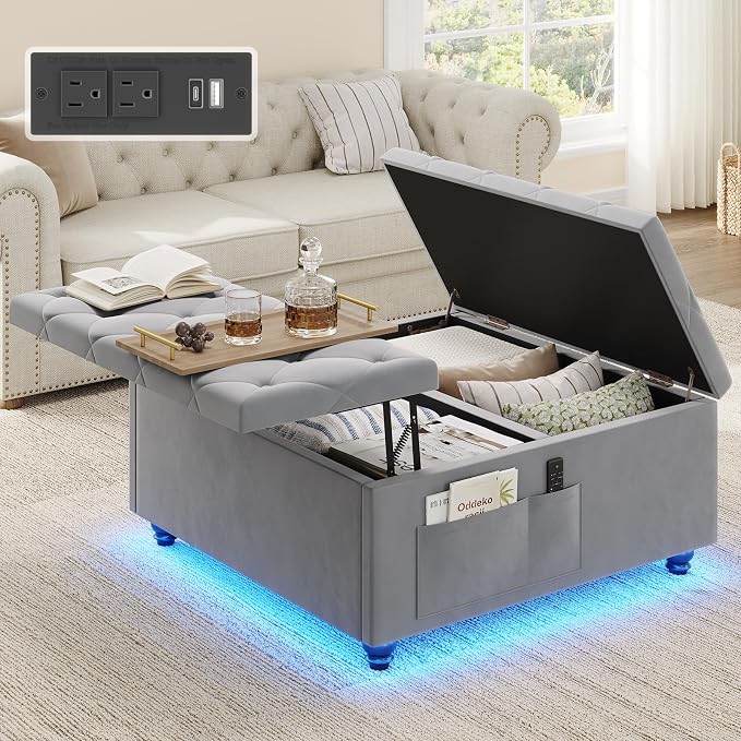 LED Storage Ottoman with Charging Station