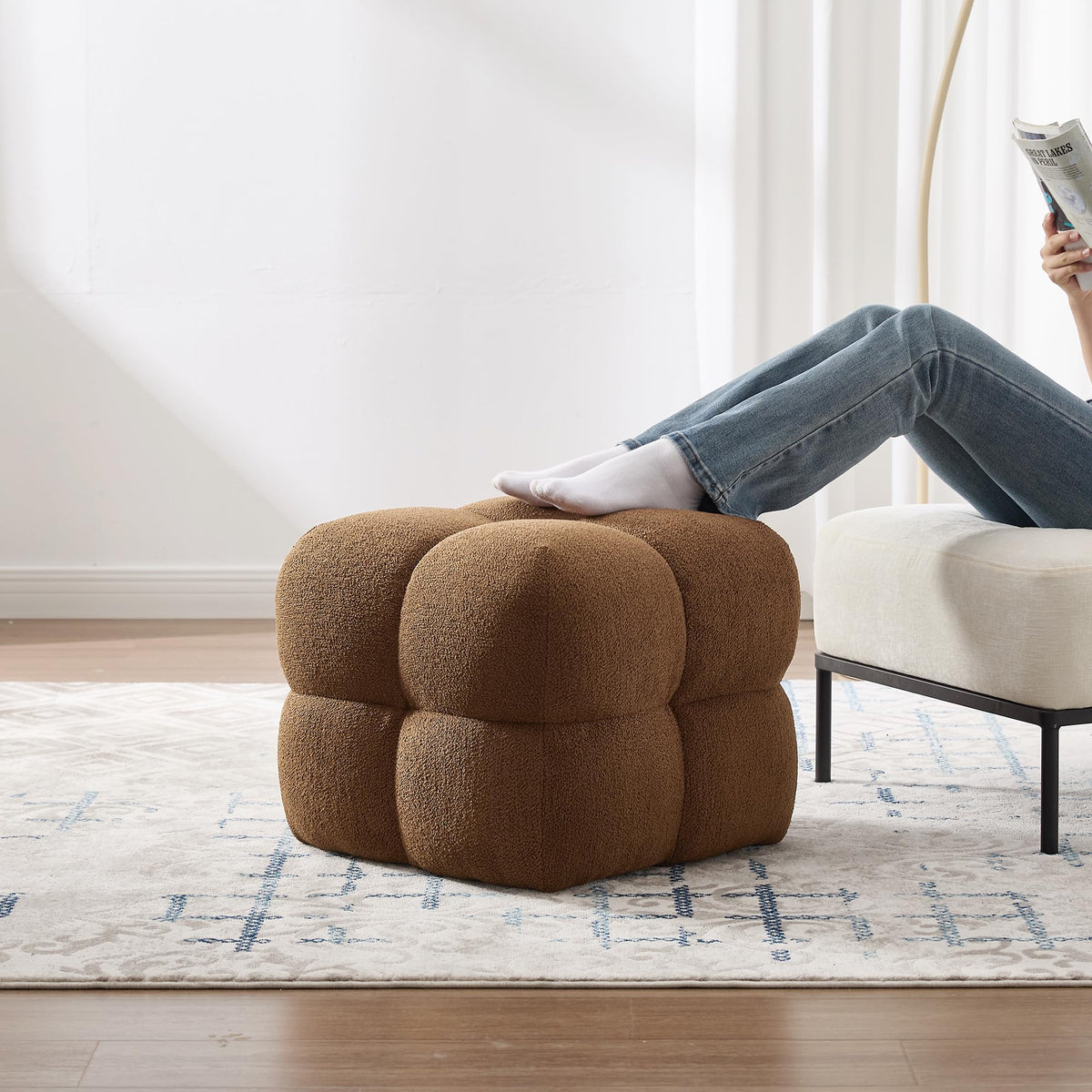 Rust Brown Bouclé Ottoman
