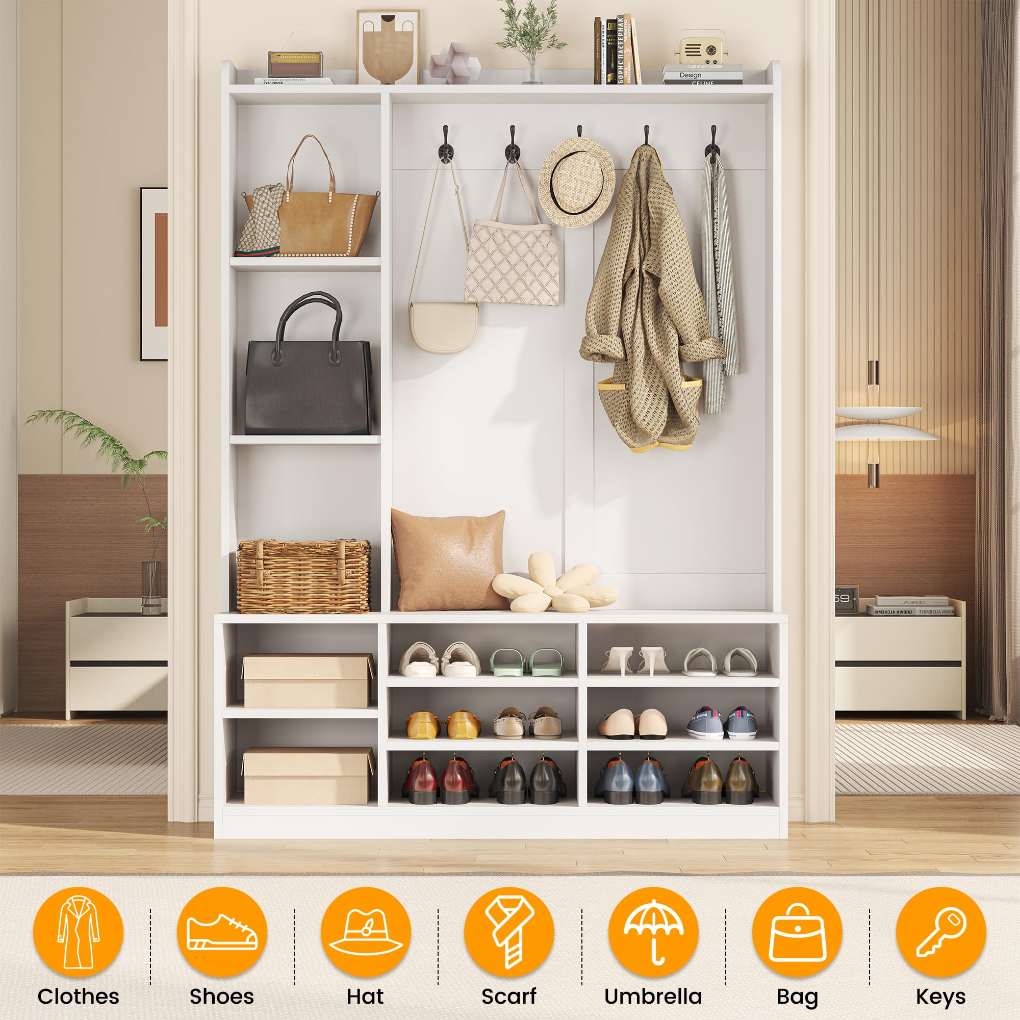 Hall Tree with Bench & Shoe Storage